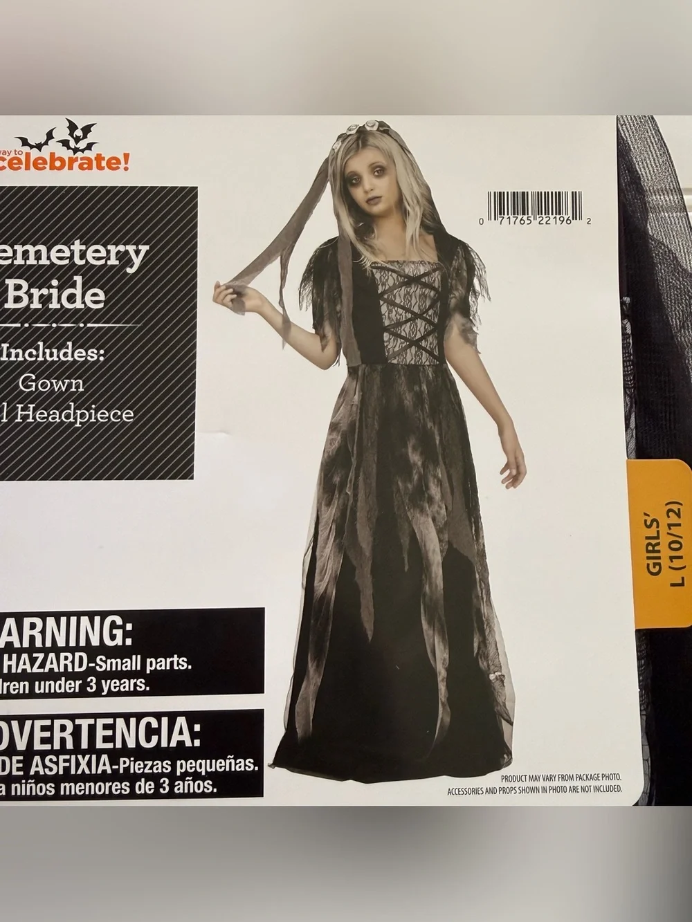 NEW! Cemetery Bride Full Length Halloween Costume Dress Girls Large 10/12